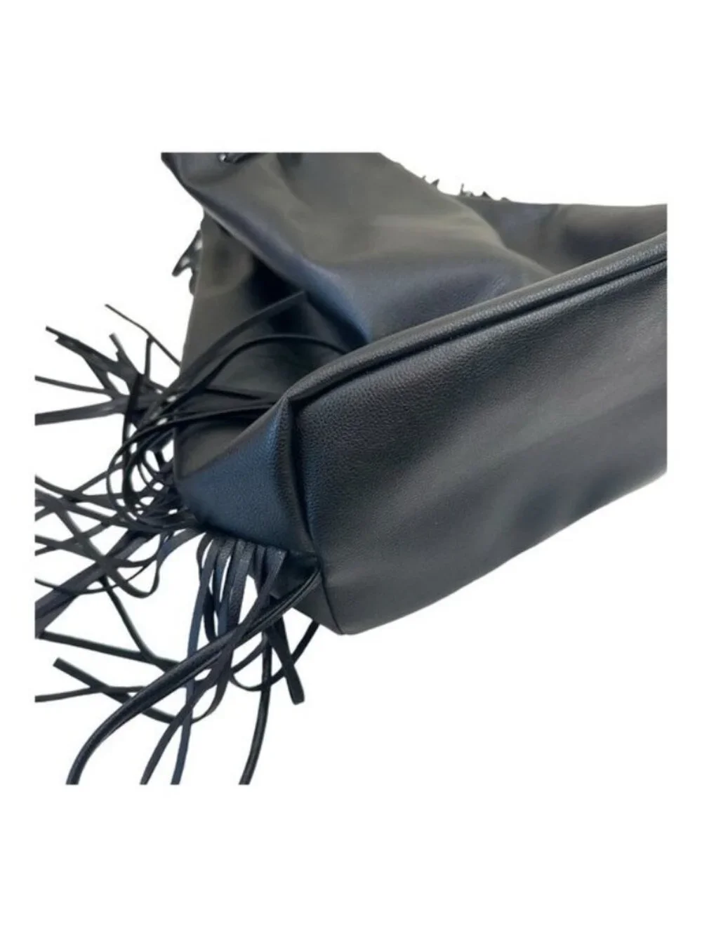 Victoria's Secret Backpack Solid Black Faux Suede Fringed Drawstring Bag Purse